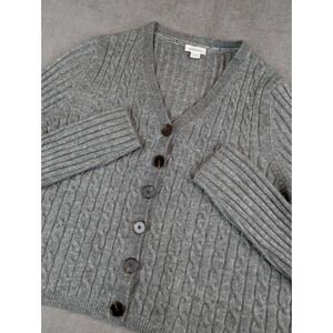 Sundance Catalog Cardigan Womens L Gray Cropped Cable knit Sweater Buttons